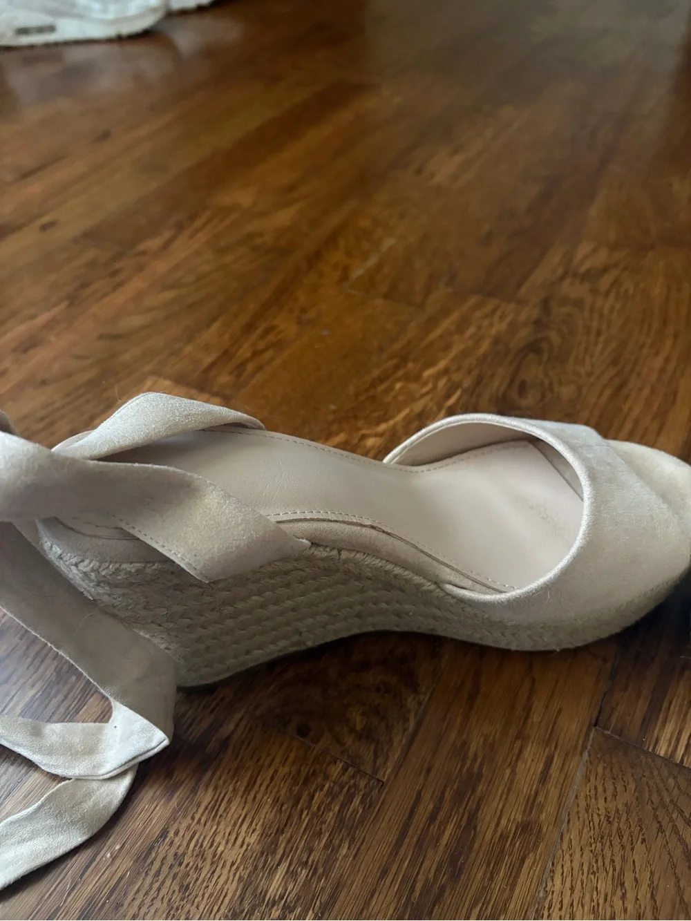 Light Pink Espadrille Wedge Sandals with Wrap Straps